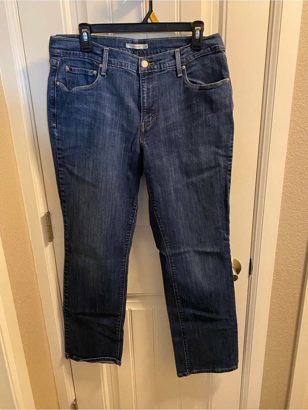 Levis 505 Jeans Size 14 Ladies Straight Leg Stretch Blue Denim